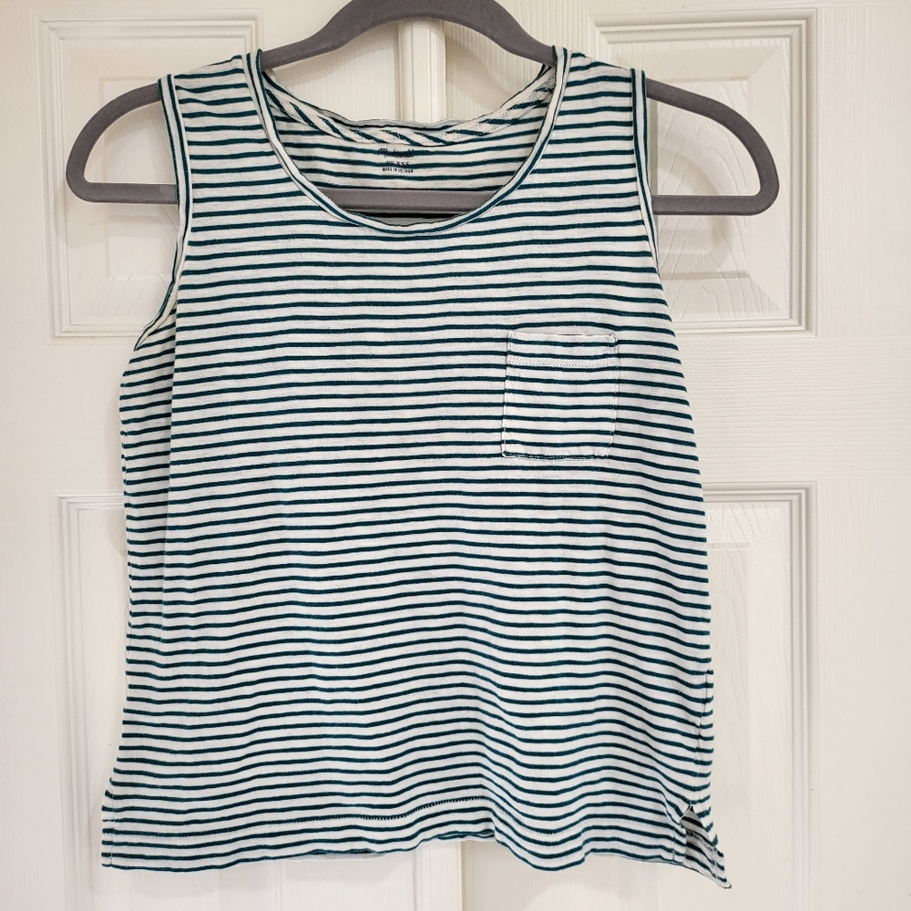 Madewell Women's Green and White 100% Cotton Striped Pocket Muscle Tank Size XXS